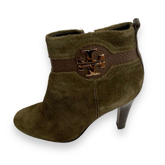 Tory Burch Alaina Green Suede Leather Heeled Booties size 6M - Picture 10 of 12